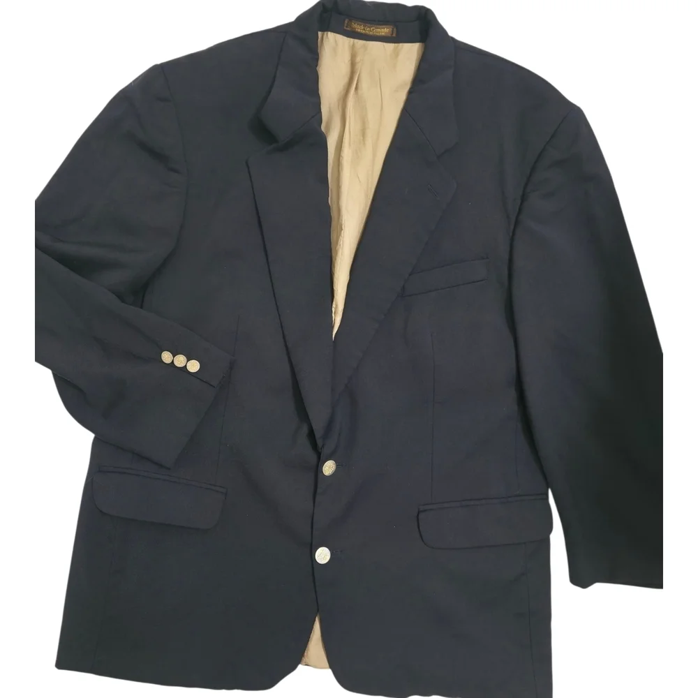 Vintage Black Wool Blazer TINO Made in Canada Mens 44R Classic Tailored Jacket